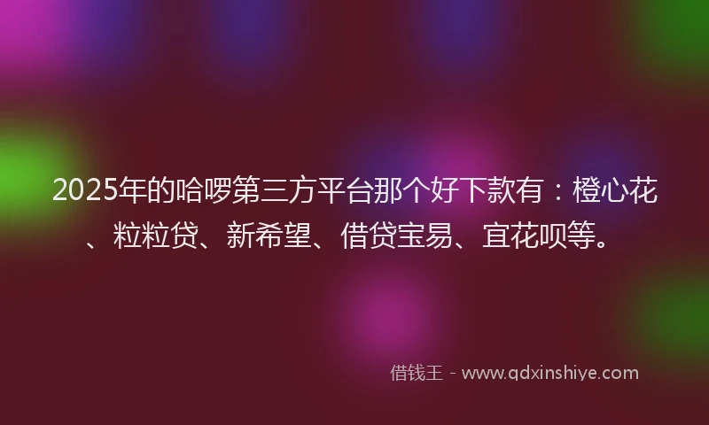 2025年的哈啰第三方平台那个好下款有：橙心花、粒粒贷、新希望、借贷宝易、宜花呗等。