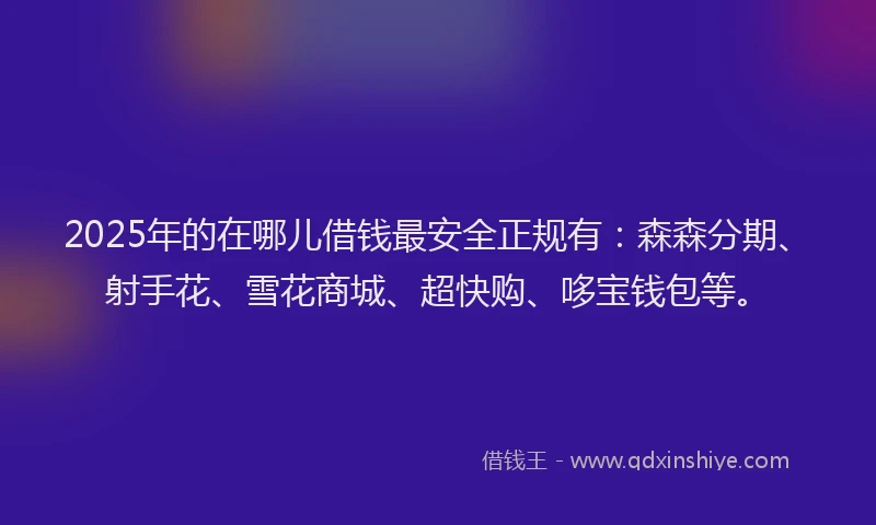 2025年的在哪儿借钱最安全正规有：森森分期、射手花、雪花商城、超快购、哆宝钱包等。