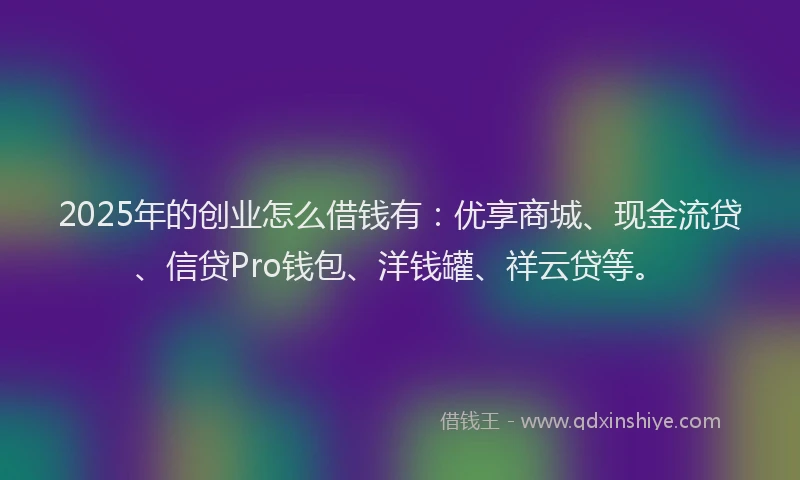 2025年的创业怎么借钱有：优享商城、现金流贷、信贷Pro钱包、洋钱罐、祥云贷等。