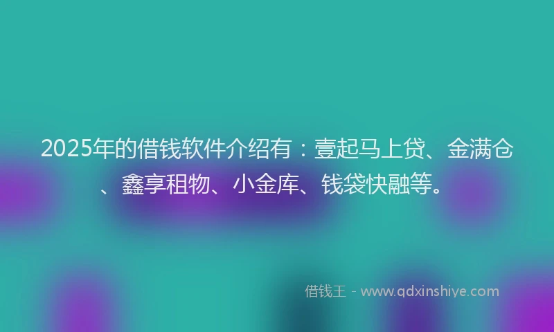 2025年的借钱软件介绍有：壹起马上贷、金满仓、鑫享租物、小金库、钱袋快融等。