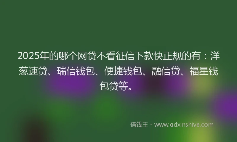 2025年的哪个网贷不看征信下款快正规的有：洋葱速贷、瑞信钱包、便捷钱包、融信贷、福星钱包贷等。