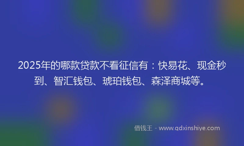 2025年的哪款贷款不看征信有：快易花、现金秒到、智汇钱包、琥珀钱包、森泽商城等。