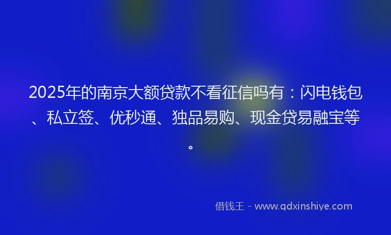 2025年的南京大额贷款不看征信吗有：闪电钱包、私立签、优秒通、独品易购、现金贷易融宝等。