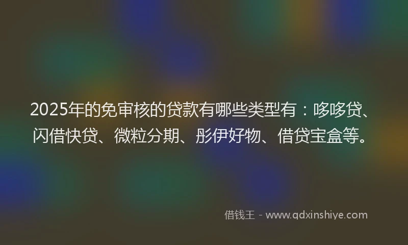 2025年的免审核的贷款有哪些类型有：哆哆贷、闪借快贷、微粒分期、彤伊好物、借贷宝盒等。