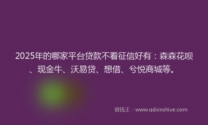 2025年的哪家平台贷款不看征信好有：森森花呗、现金牛、沃易贷、想借、兮悦商城等。
