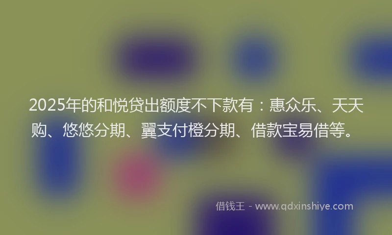 2025年的和悦贷出额度不下款有：惠众乐、天天购、悠悠分期、翼支付橙分期、借款宝易借等。