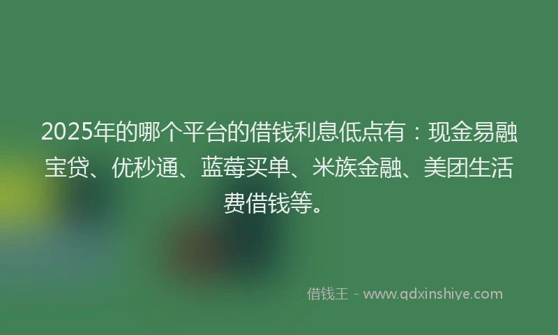 2025年的哪个平台的借钱利息低点有：现金易融宝贷、优秒通、蓝莓买单、米族金融、美团生活费借钱等。