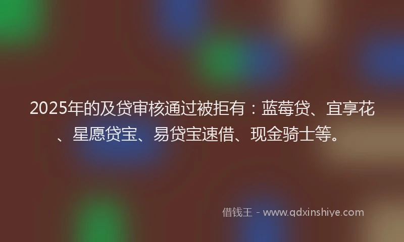 2025年的及贷审核通过被拒有：蓝莓贷、宜享花、星愿贷宝、易贷宝速借、现金骑士等。