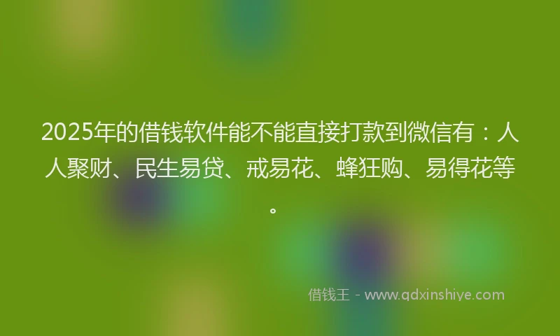 2025年的借钱软件能不能直接打款到微信有：人人聚财、民生易贷、戒易花、蜂狂购、易得花等。