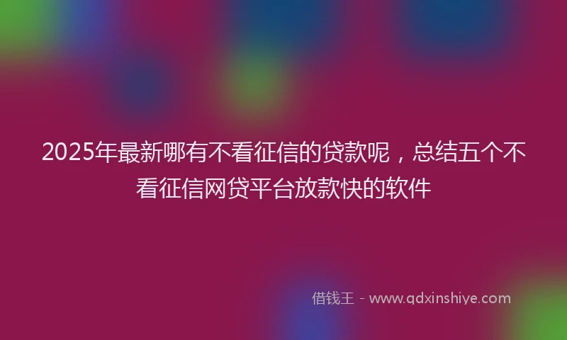 2025年最新哪有不看征信的贷款呢，总结五个不看征信网贷平台放款快的软件