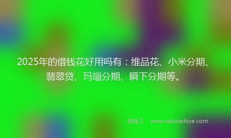 2025年的借钱花好用吗有：维品花、小米分期、翡翠贷、玛瑙分期、瞬下分期等。