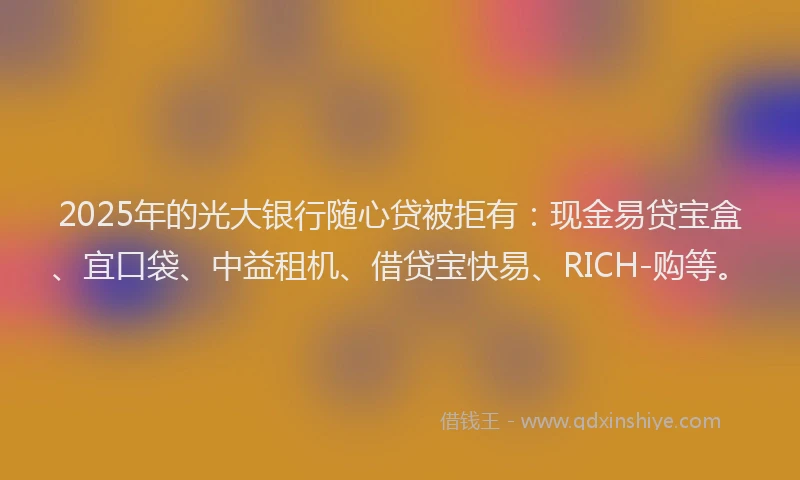 2025年的光大银行随心贷被拒有：现金易贷宝盒、宜口袋、中益租机、借贷宝快易、RICH-购等。