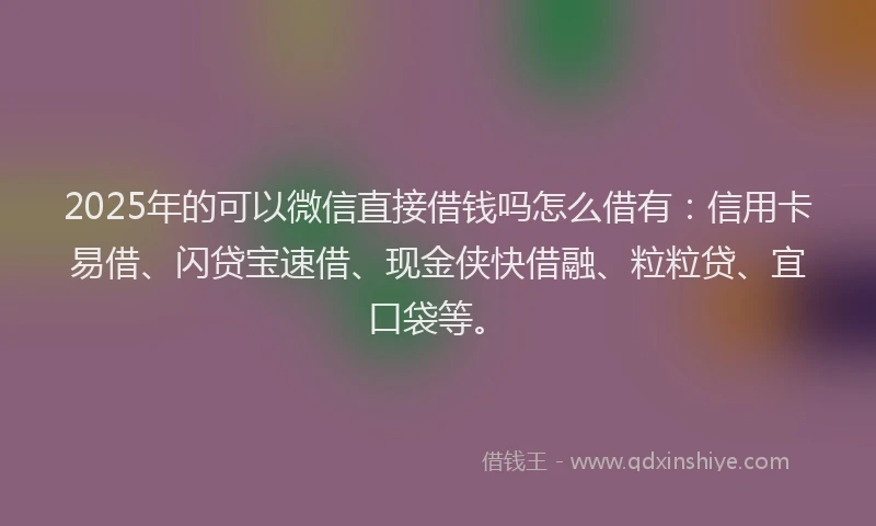 2025年的可以微信直接借钱吗怎么借有：信用卡易借、闪贷宝速借、现金侠快借融、粒粒贷、宜口袋等。