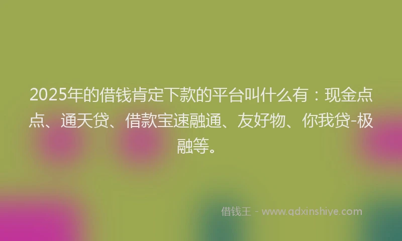 2025年的借钱肯定下款的平台叫什么有：现金点点、通天贷、借款宝速融通、友好物、你我贷-极融等。