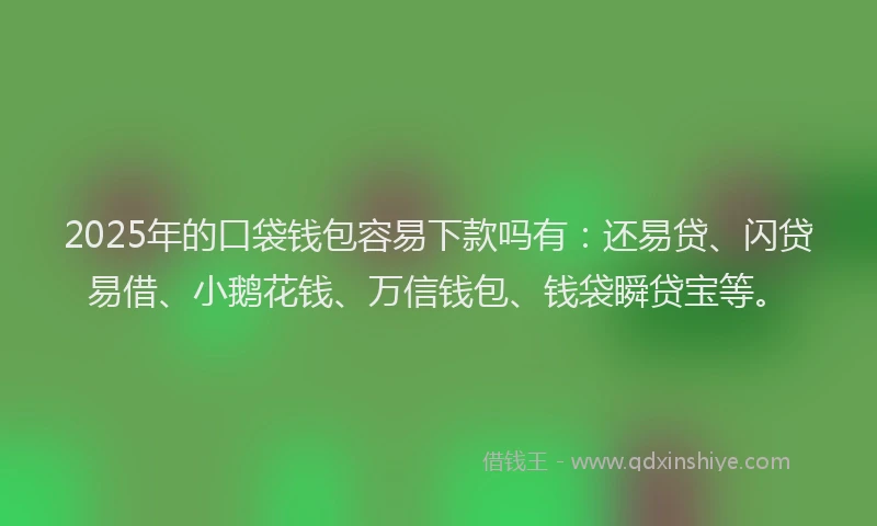 2025年的口袋钱包容易下款吗有：还易贷、闪贷易借、小鹅花钱、万信钱包、钱袋瞬贷宝等。