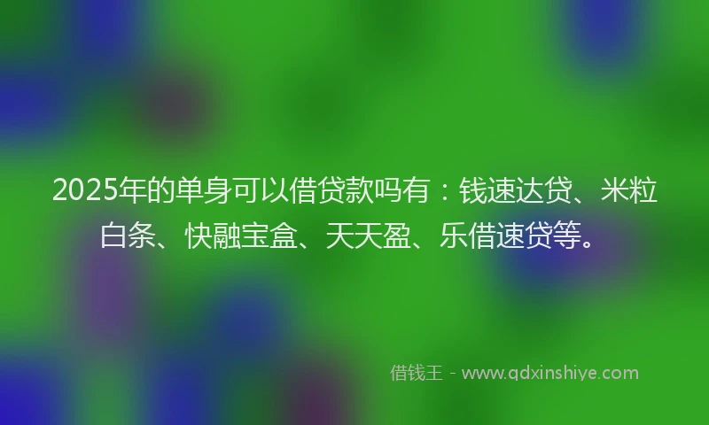 2025年的单身可以借贷款吗有：钱速达贷、米粒白条、快融宝盒、天天盈、乐借速贷等。