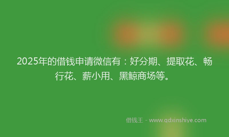 2025年的借钱申请微信有：好分期、提取花、畅行花、薪小用、黑鲸商场等。