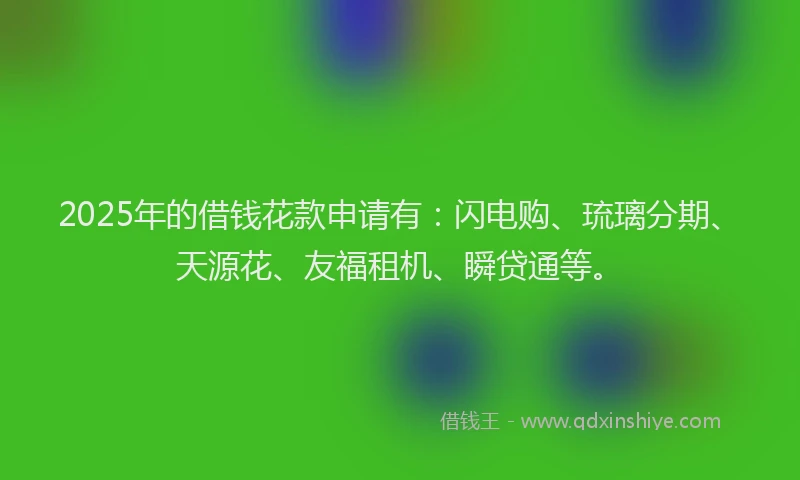 2025年的借钱花款申请有：闪电购、琉璃分期、天源花、友福租机、瞬贷通等。
