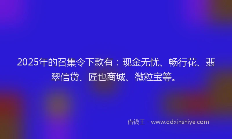 2025年的召集令下款有：现金无忧、畅行花、翡翠信贷、匠也商城、微粒宝等。