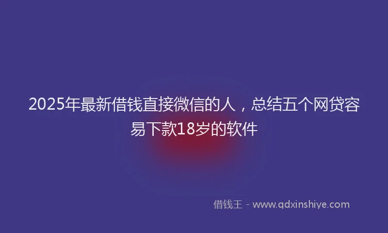 2025年最新借钱直接微信的人，总结五个网贷容易下款18岁的软件