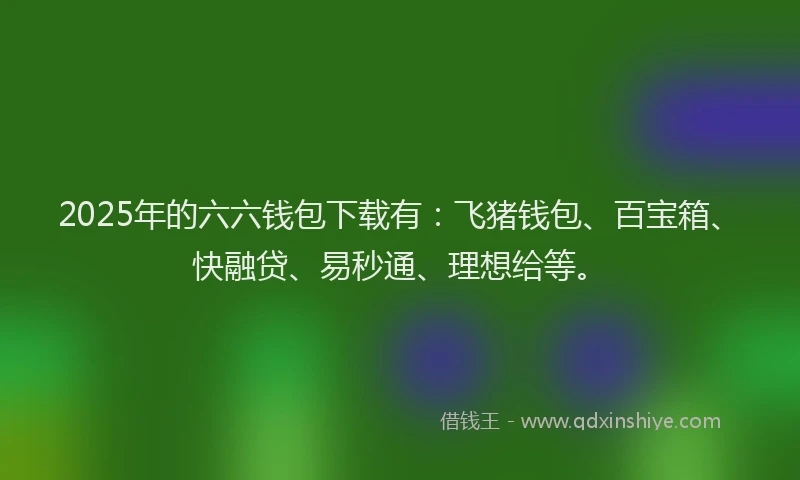 2025年的六六钱包下载有：飞猪钱包、百宝箱、快融贷、易秒通、理想给等。