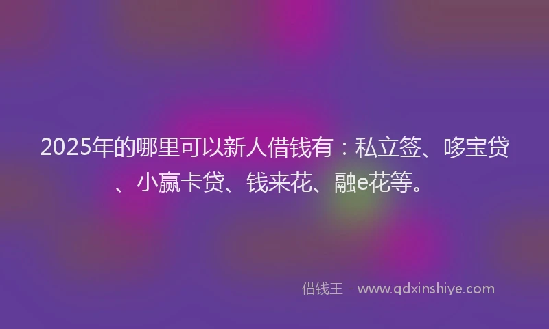 2025年的哪里可以新人借钱有：私立签、哆宝贷、小赢卡贷、钱来花、融e花等。