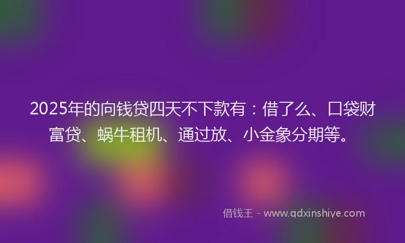 2025年的向钱贷四天不下款有：借了么、口袋财富贷、蜗牛租机、通过放、小金象分期等。