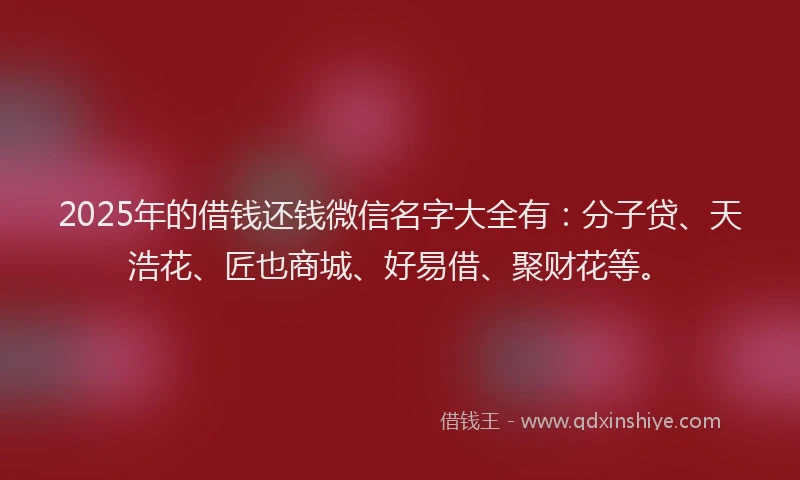 2025年的借钱还钱微信名字大全有：分子贷、天浩花、匠也商城、好易借、聚财花等。