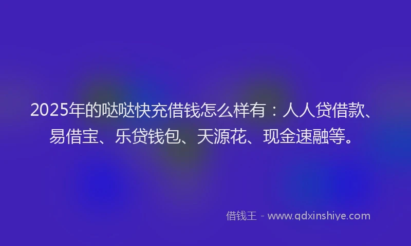 2025年的哒哒快充借钱怎么样有：人人贷借款、易借宝、乐贷钱包、天源花、现金速融等。