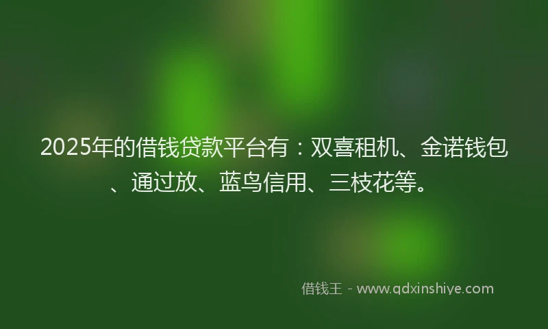 2025年的借钱贷款平台有：双喜租机、金诺钱包、通过放、蓝鸟信用、三枝花等。