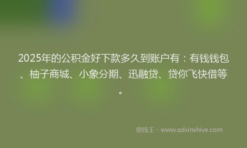2025年的公积金好下款多久到账户有：有钱钱包、柚子商城、小象分期、迅融贷、贷你飞快借等。
