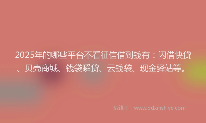 2025年的哪些平台不看征信借到钱有：闪借快贷、贝壳商城、钱袋瞬贷、云钱袋、现金驿站等。