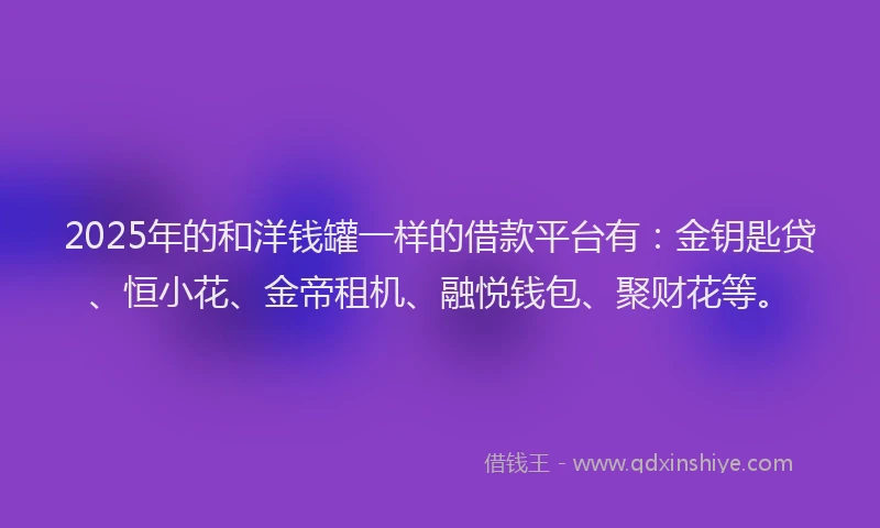 2025年的和洋钱罐一样的借款平台有：金钥匙贷、恒小花、金帝租机、融悦钱包、聚财花等。