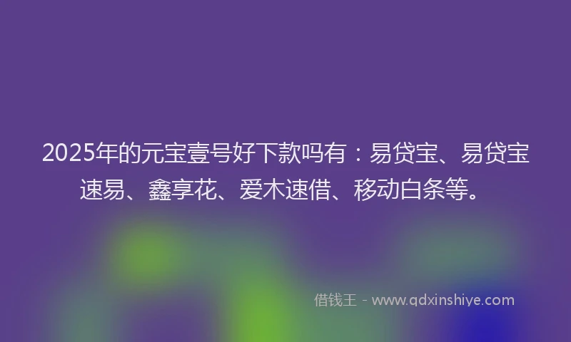 2025年的元宝壹号好下款吗有：易贷宝、易贷宝速易、鑫享花、爱木速借、移动白条等。