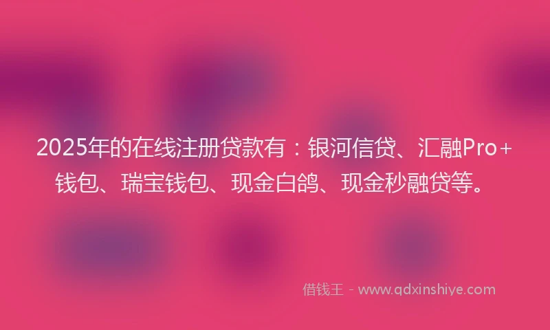 2025年的在线注册贷款有：银河信贷、汇融Pro+钱包、瑞宝钱包、现金白鸽、现金秒融贷等。