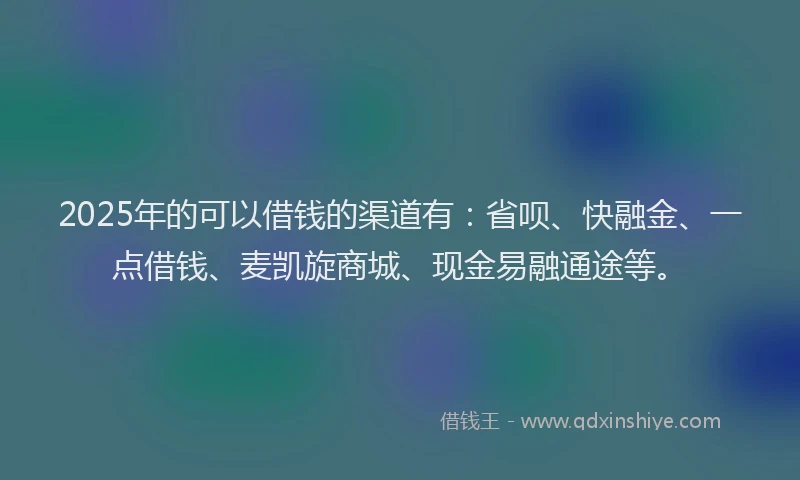 2025年的可以借钱的渠道有：省呗、快融金、一点借钱、麦凯旋商城、现金易融通途等。