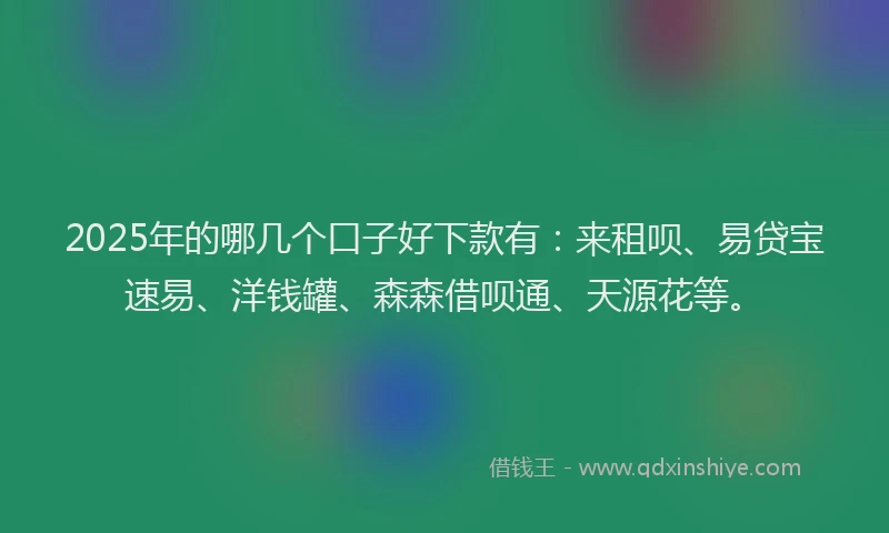 2025年的哪几个口子好下款有：来租呗、易贷宝速易、洋钱罐、森森借呗通、天源花等。