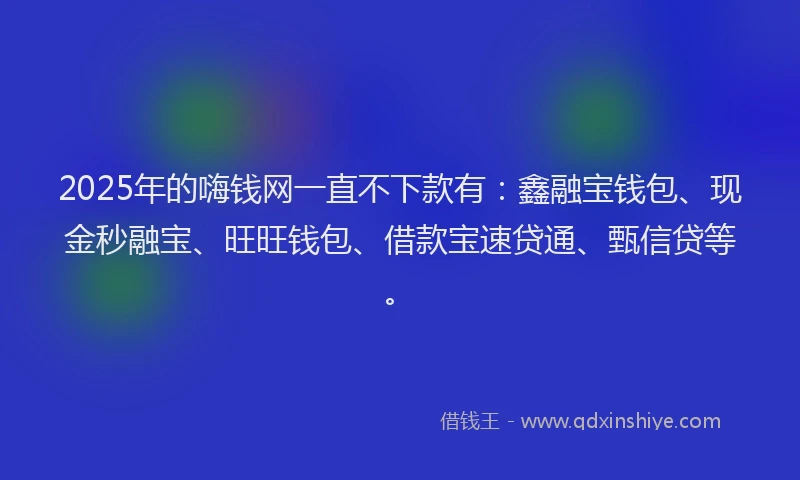 2025年的嗨钱网一直不下款有：鑫融宝钱包、现金秒融宝、旺旺钱包、借款宝速贷通、甄信贷等。