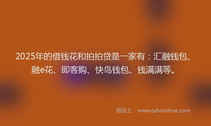 2025年的借钱花和拍拍贷是一家有：汇融钱包、融e花、即客购、快鸟钱包、钱满满等。