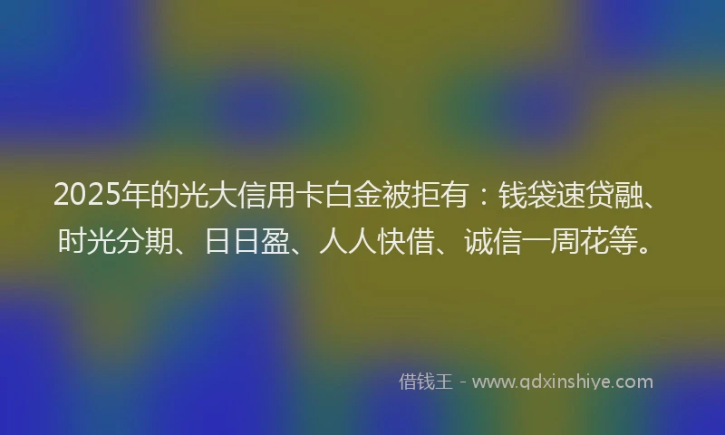 2025年的光大信用卡白金被拒有：钱袋速贷融、时光分期、日日盈、人人快借、诚信一周花等。
