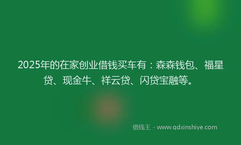 2025年的在家创业借钱买车有：森森钱包、福星贷、现金牛、祥云贷、闪贷宝融等。