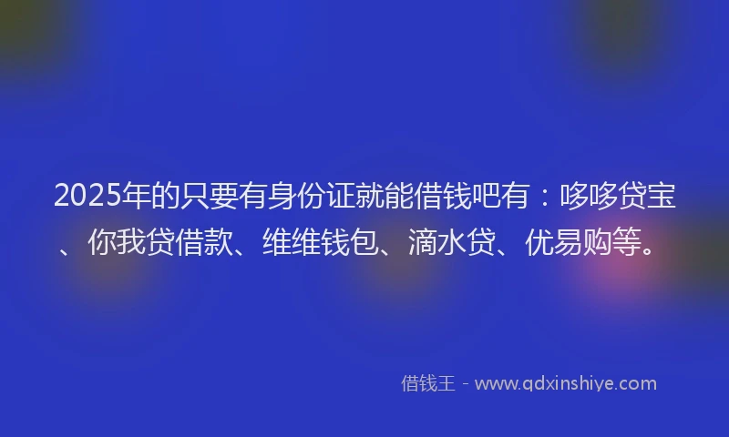 2025年的只要有身份证就能借钱吧有：哆哆贷宝、你我贷借款、维维钱包、滴水贷、优易购等。