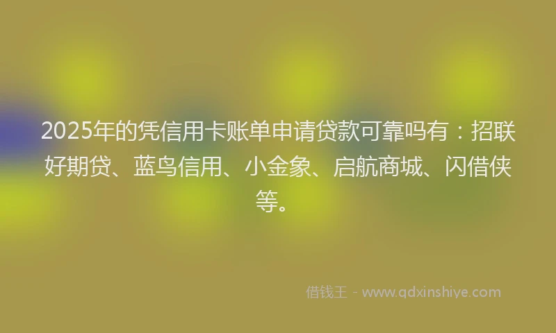 2025年的凭信用卡账单申请贷款可靠吗有：招联好期贷、蓝鸟信用、小金象、启航商城、闪借侠等。