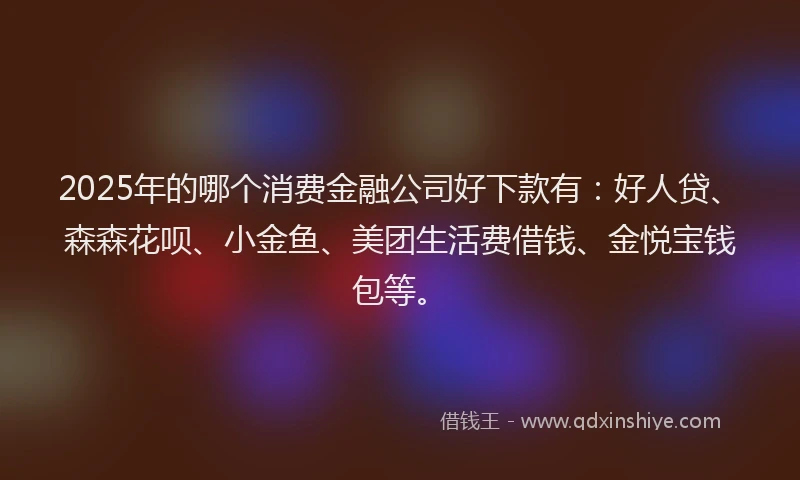 2025年的哪个消费金融公司好下款有：好人贷、森森花呗、小金鱼、美团生活费借钱、金悦宝钱包等。