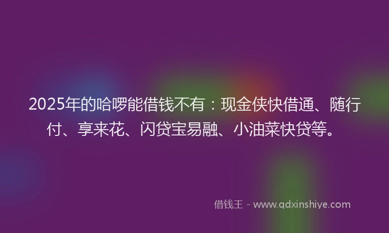2025年的哈啰能借钱不有：现金侠快借通、随行付、享来花、闪贷宝易融、小油菜快贷等。