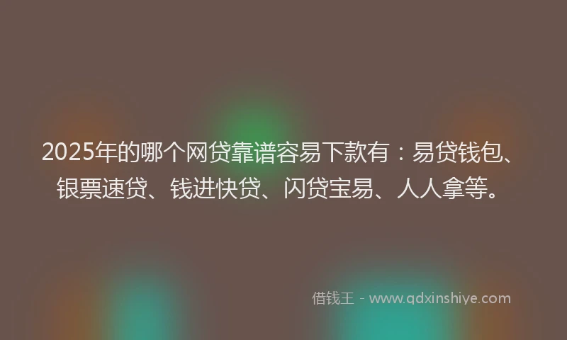 2025年的哪个网贷靠谱容易下款有：易贷钱包、银票速贷、钱进快贷、闪贷宝易、人人拿等。