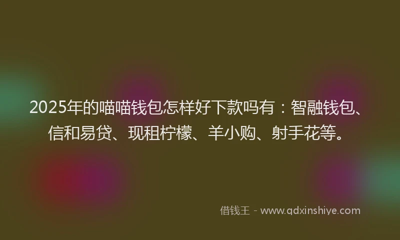 2025年的喵喵钱包怎样好下款吗有：智融钱包、信和易贷、现租柠檬、羊小购、射手花等。