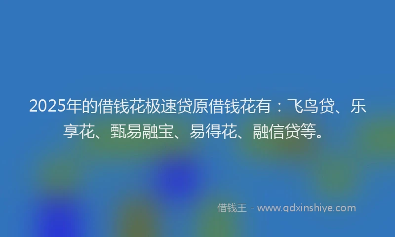 2025年的借钱花极速贷原借钱花有：飞鸟贷、乐享花、甄易融宝、易得花、融信贷等。