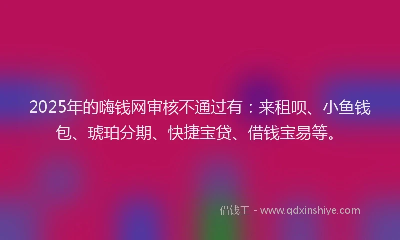 2025年的嗨钱网审核不通过有：来租呗、小鱼钱包、琥珀分期、快捷宝贷、借钱宝易等。