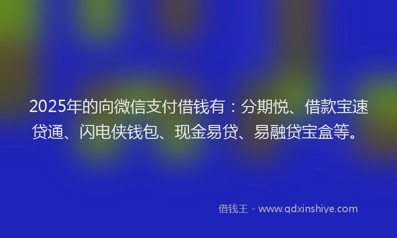 2025年的向微信支付借钱有：分期悦、借款宝速贷通、闪电侠钱包、现金易贷、易融贷宝盒等。